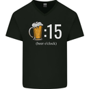 Beer O'Clock Funny Alcohol Mens V-Neck Cotton T-Shirt Black