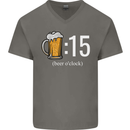 Beer O'Clock Funny Alcohol Mens V-Neck Cotton T-Shirt Charcoal
