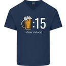 Beer O'Clock Funny Alcohol Mens V-Neck Cotton T-Shirt Navy Blue