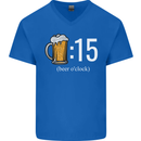 Beer O'Clock Funny Alcohol Mens V-Neck Cotton T-Shirt Royal Blue