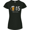 Beer O'Clock Funny Alcohol Womens Petite Cut T-Shirt Black