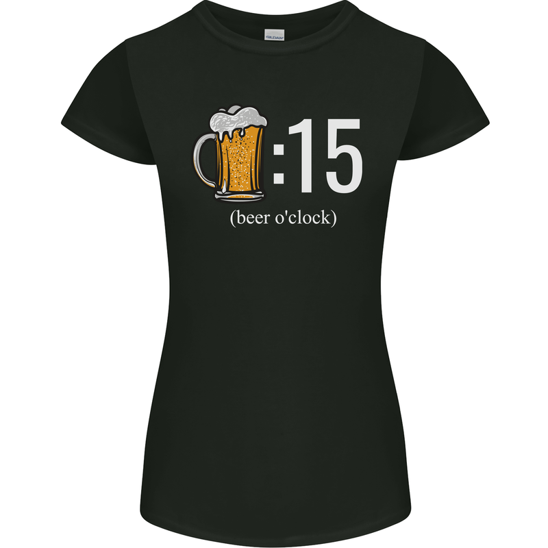 Beer O'Clock Funny Alcohol Womens Petite Cut T-Shirt Black
