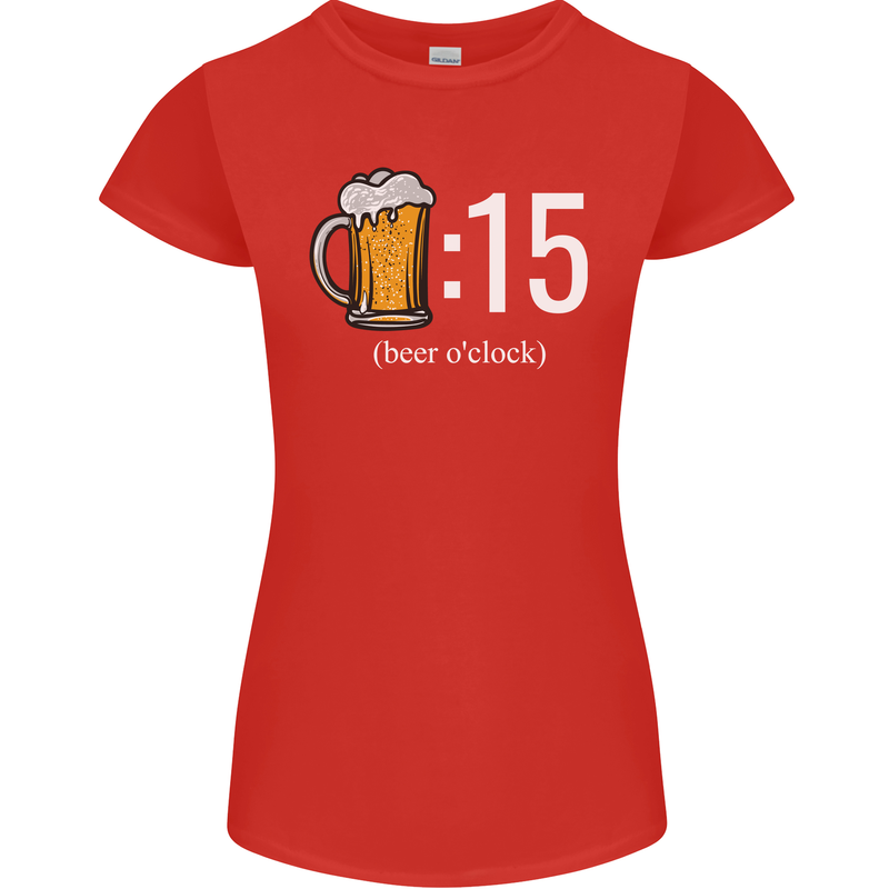 Beer O'Clock Funny Alcohol Womens Petite Cut T-Shirt Red