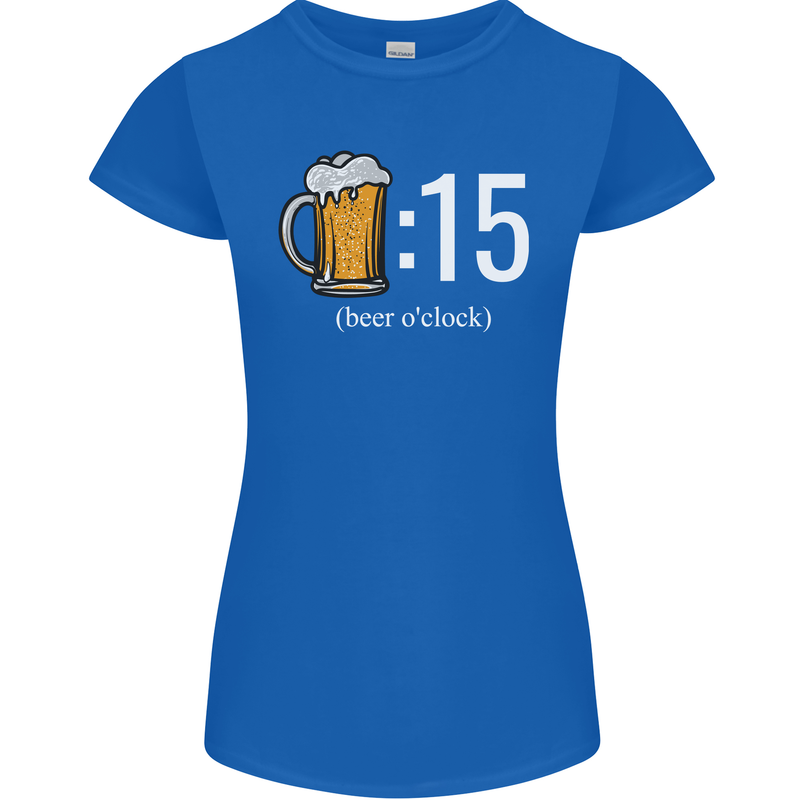Beer O'Clock Funny Alcohol Womens Petite Cut T-Shirt Royal Blue
