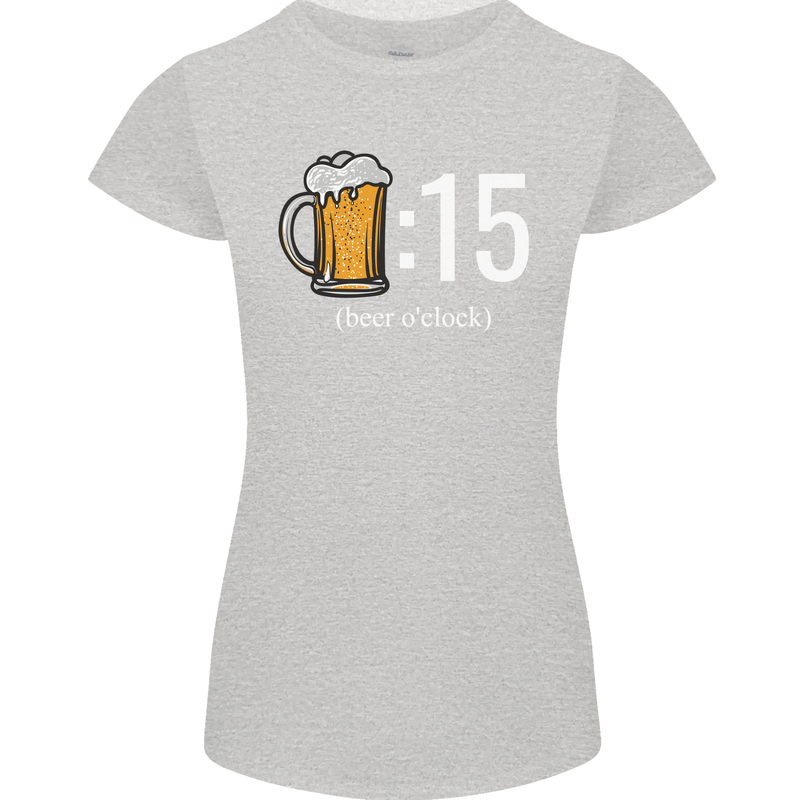 Beer O'Clock Funny Alcohol Womens Petite Cut T-Shirt Sports Grey