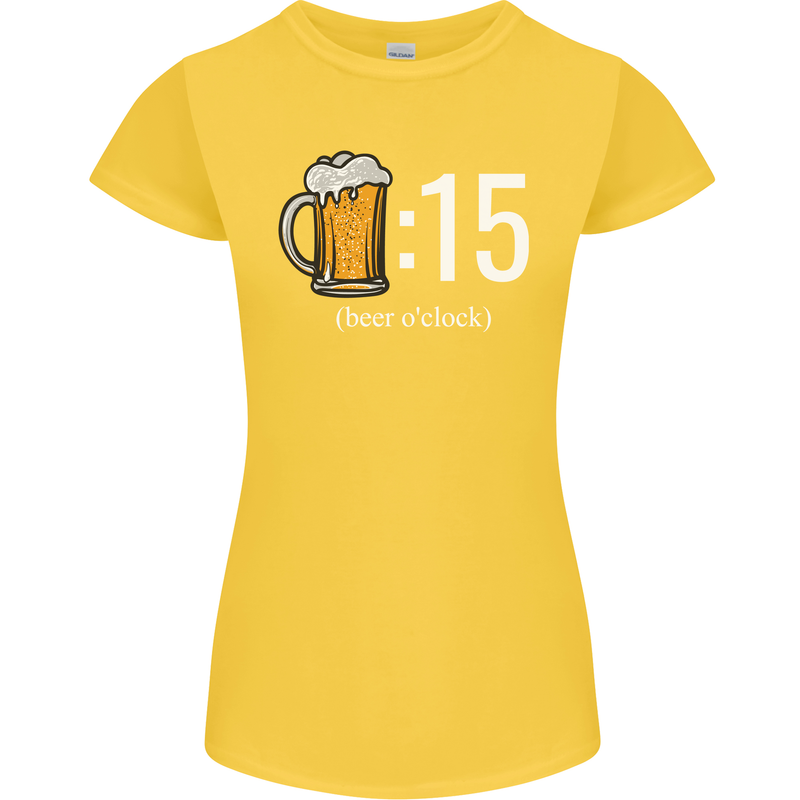 Beer O'Clock Funny Alcohol Womens Petite Cut T-Shirt Yellow