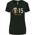 Beer O'Clock Funny Alcohol Womens Wider Cut T-Shirt Black