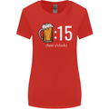 Beer O'Clock Funny Alcohol Womens Wider Cut T-Shirt Red