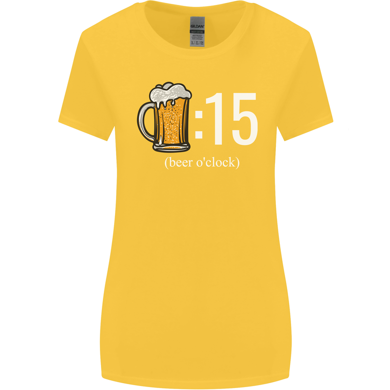 Beer O'Clock Funny Alcohol Womens Wider Cut T-Shirt Yellow