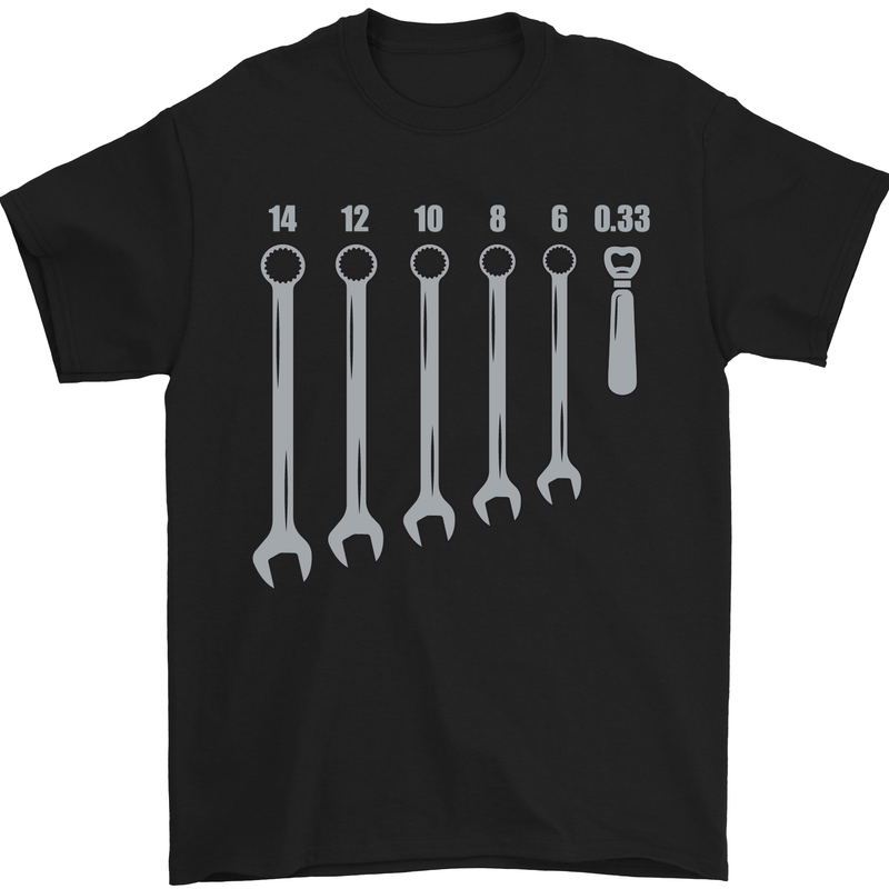 a black t - shirt with six wrenches on it