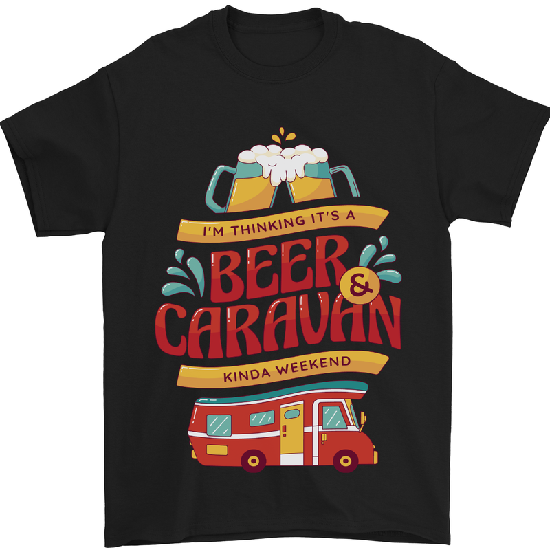 a black t - shirt with a beer and a bus on it