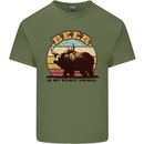 Beer is My Spiritual Animal Funny Alcohol Bear Mens Cotton T-Shirt Tee Top Military Green