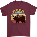 Beer is My Spiritual Animal Funny Alcohol Bear Mens T-Shirt 100% Cotton Maroon