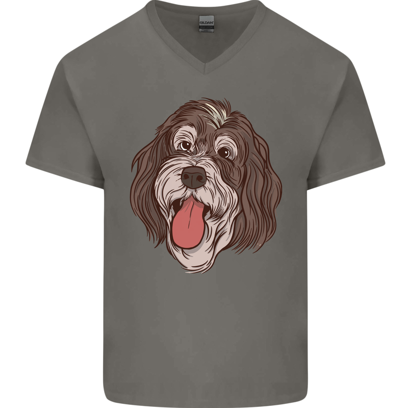 Bernedoodle Dog Mens V-Neck Cotton T-Shirt Charcoal