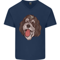 Bernedoodle Dog Mens V-Neck Cotton T-Shirt Navy Blue