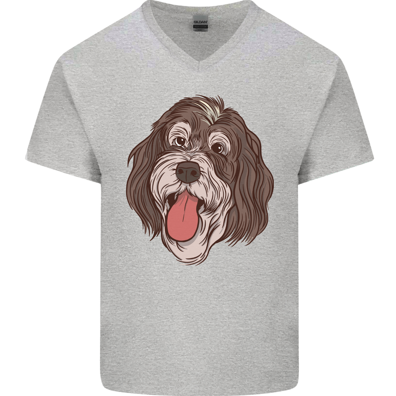 Bernedoodle Dog Mens V-Neck Cotton T-Shirt Sports Grey
