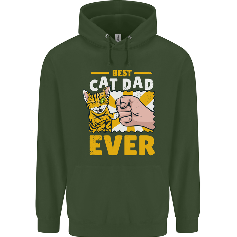 Best Cat Dad Ever Funny Fathers Day Childrens Kids Hoodie Forest Green