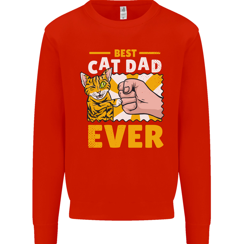 Best Cat Dad Ever Funny Fathers Day Kids Sweatshirt Jumper Bright Red