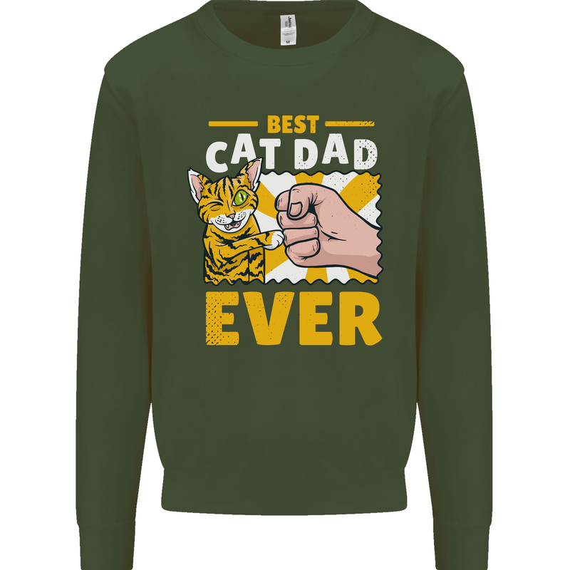 Best Cat Dad Ever Funny Fathers Day Kids Sweatshirt Jumper Forest Green