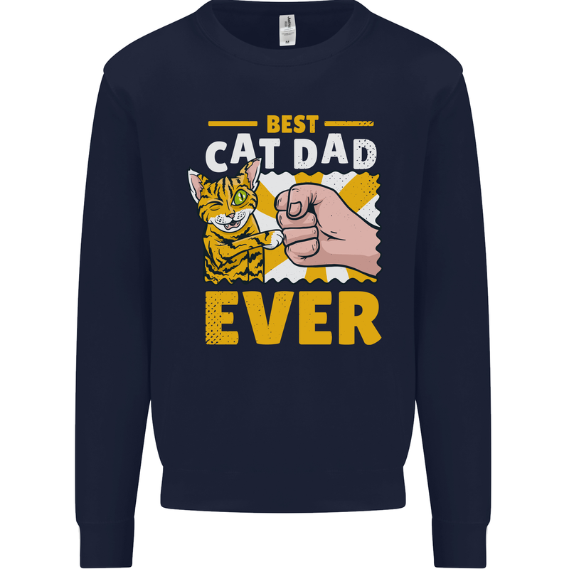 Best Cat Dad Ever Funny Fathers Day Kids Sweatshirt Jumper Navy Blue