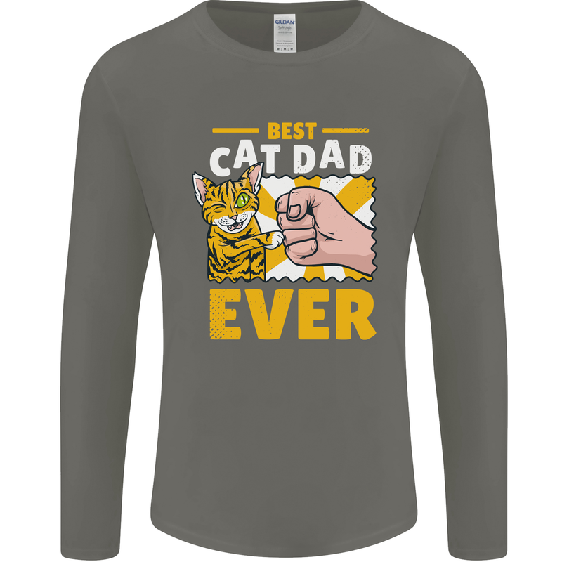 Best Cat Dad Ever Funny Fathers Day Mens Long Sleeve T-Shirt Charcoal