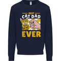 Best Cat Dad Ever Funny Fathers Day Mens Sweatshirt Jumper Navy Blue