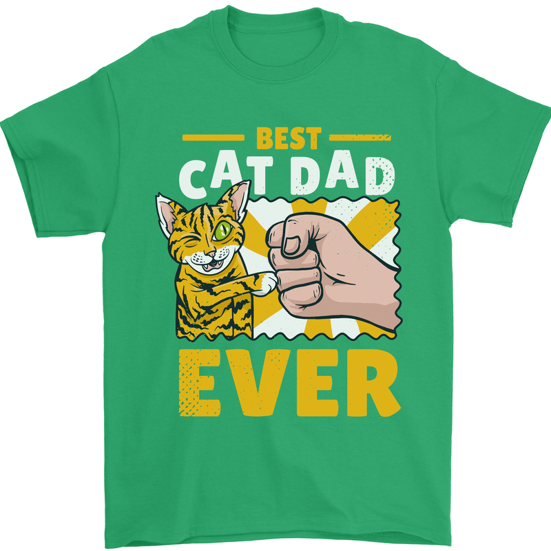 Best Cat Dad Ever Funny Fathers Day Mens T-Shirt 100% Cotton Irish Green