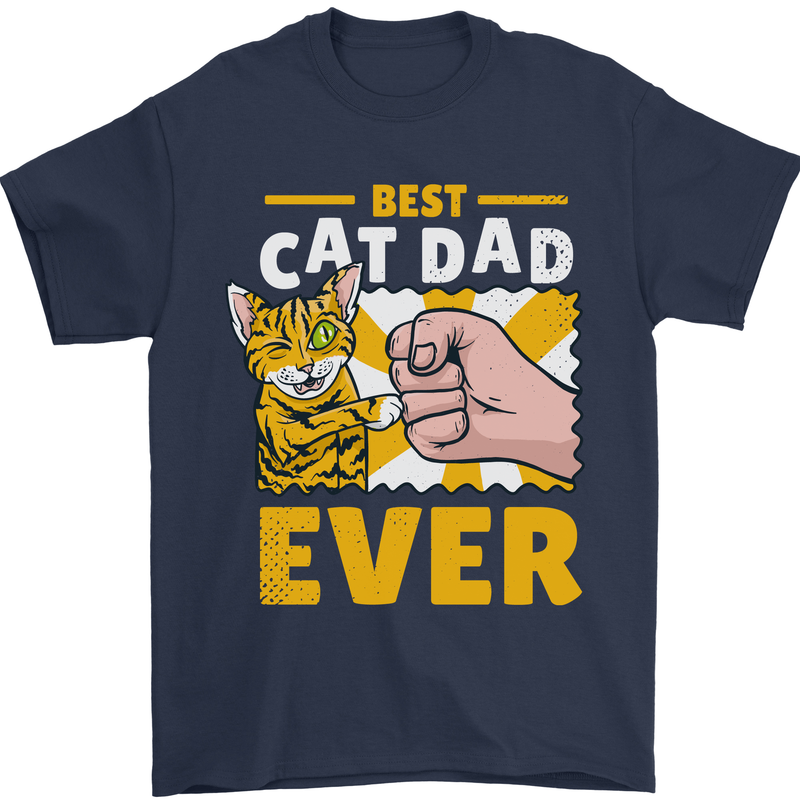 Best Cat Dad Ever Funny Fathers Day Mens T-Shirt 100% Cotton Navy Blue