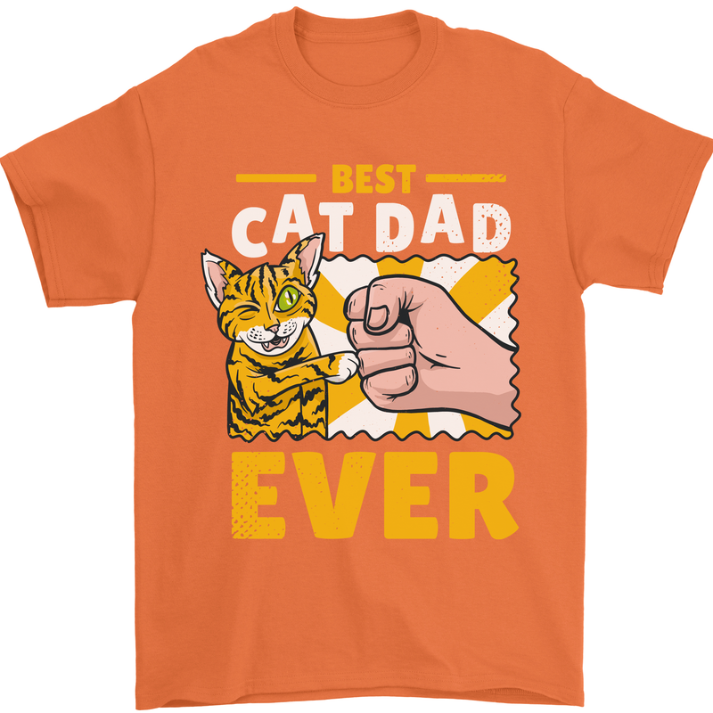 Best Cat Dad Ever Funny Fathers Day Mens T-Shirt 100% Cotton Orange