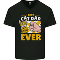 Best Cat Dad Ever Funny Fathers Day Mens V-Neck Cotton T-Shirt Black