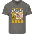 Best Cat Dad Ever Funny Fathers Day Mens V-Neck Cotton T-Shirt Charcoal