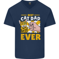 Best Cat Dad Ever Funny Fathers Day Mens V-Neck Cotton T-Shirt Navy Blue