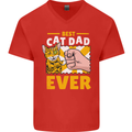 Best Cat Dad Ever Funny Fathers Day Mens V-Neck Cotton T-Shirt Red