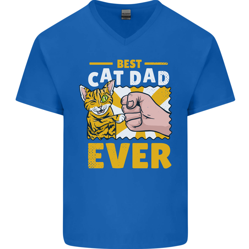 Best Cat Dad Ever Funny Fathers Day Mens V-Neck Cotton T-Shirt Royal Blue