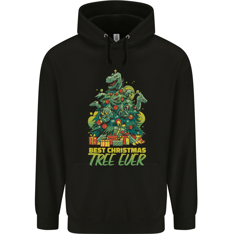 Best Christmas Tree Ever T-Rex Xmas Dinosaur Childrens Kids Hoodie Black