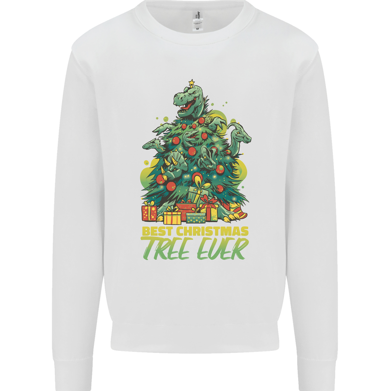 Best Christmas Tree Ever T-Rex Xmas Dinosaur Kids Sweatshirt Jumper White