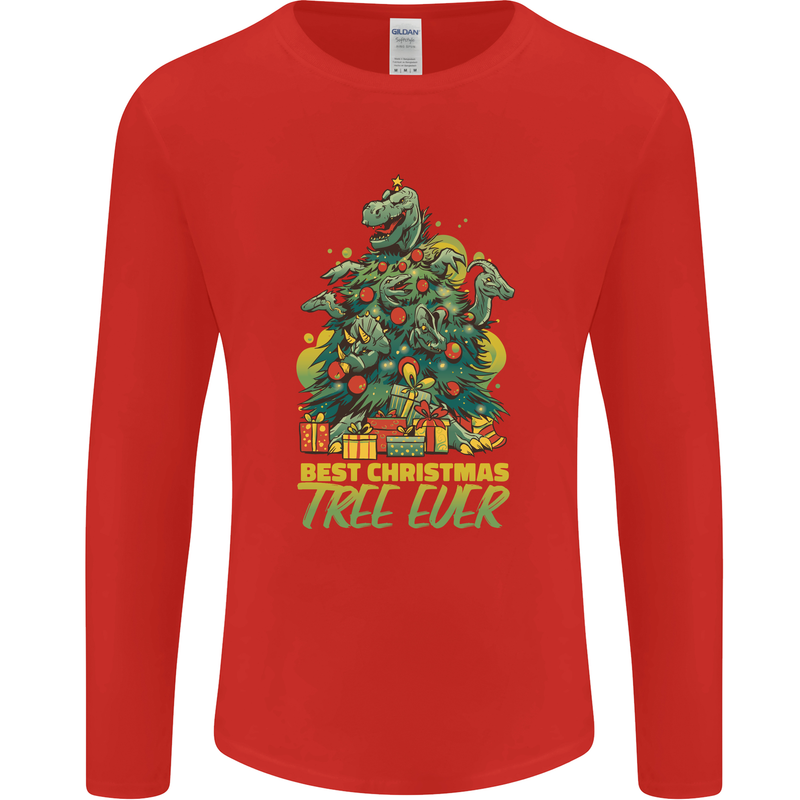 Best Christmas Tree Ever T-Rex Xmas Dinosaur Mens Long Sleeve T-Shirt Red