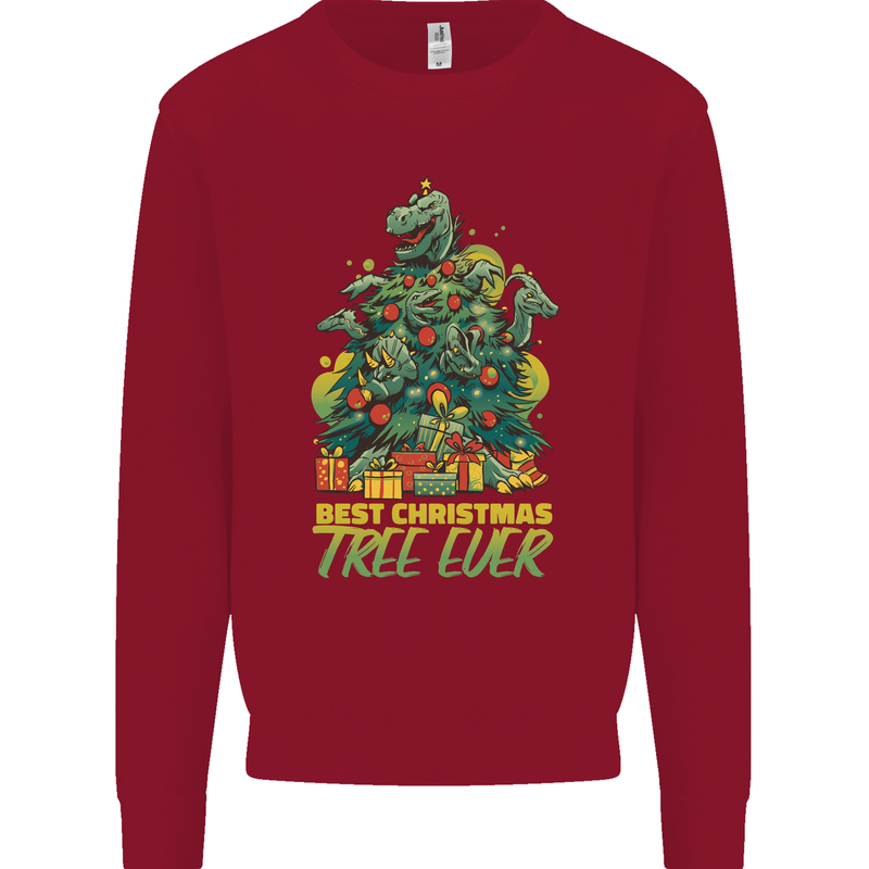 Best Christmas Tree Ever T-Rex Xmas Dinosaur Mens Sweatshirt Jumper Red