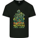 Best Christmas Tree Ever T-Rex Xmas Dinosaur Mens V-Neck Cotton T-Shirt Black
