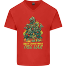 Best Christmas Tree Ever T-Rex Xmas Dinosaur Mens V-Neck Cotton T-Shirt Red