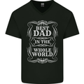Best Dad in the Word Fathers Day Mens V-Neck Cotton T-Shirt Black