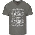 Best Dad in the Word Fathers Day Mens V-Neck Cotton T-Shirt Charcoal