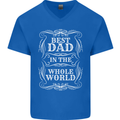 Best Dad in the Word Fathers Day Mens V-Neck Cotton T-Shirt Royal Blue