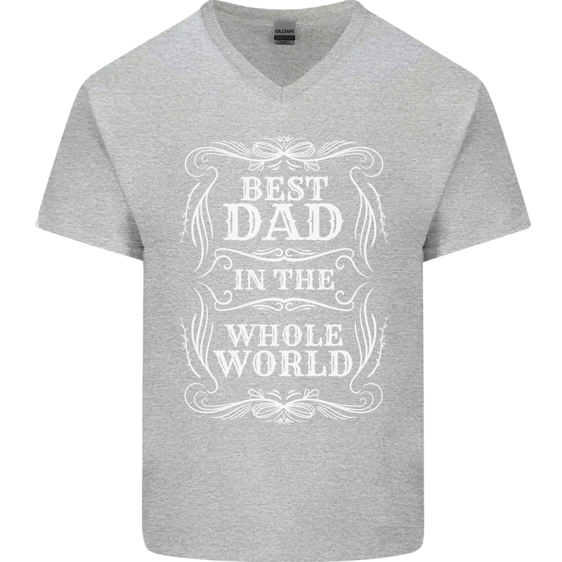 Best Dad in the Word Fathers Day Mens V-Neck Cotton T-Shirt Sports Grey