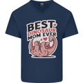 Best Dinosaur Mom Ever Mothers Day Mens V-Neck Cotton T-Shirt Navy Blue