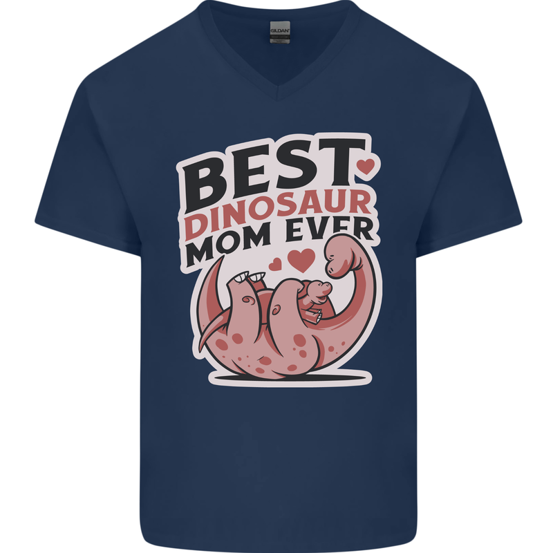 Best Dinosaur Mom Ever Mothers Day Mens V-Neck Cotton T-Shirt Navy Blue