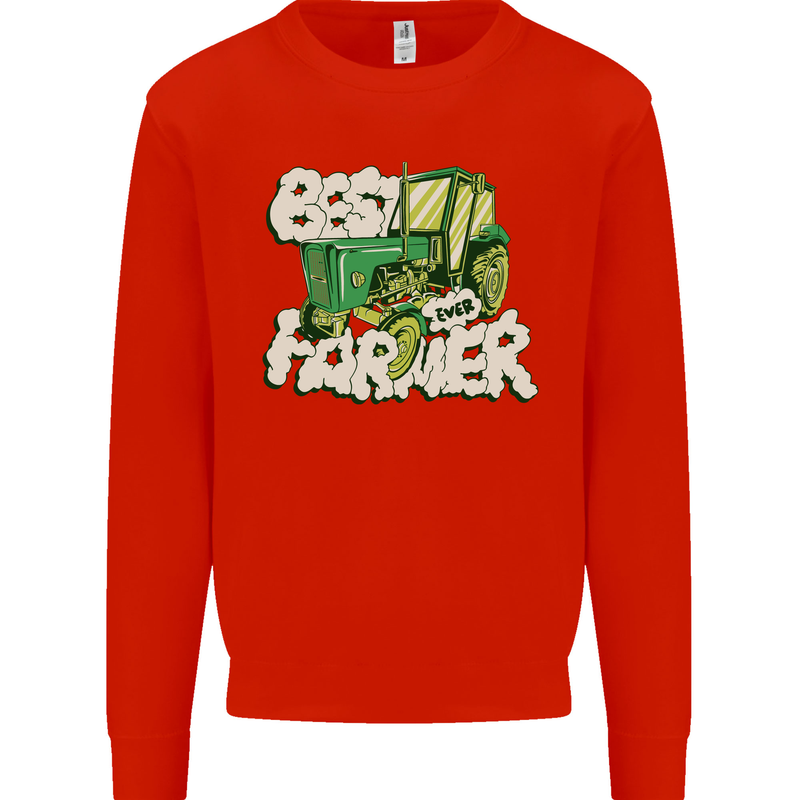Best Farmer Ever Farming Fathers Day Mens Sweatshirt Jumper Bright Red