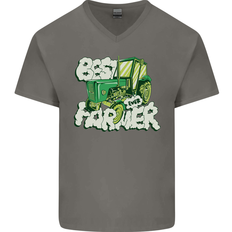 Best Farmer Ever Farming Fathers Day Mens V-Neck Cotton T-Shirt Charcoal