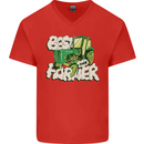 Best Farmer Ever Farming Fathers Day Mens V-Neck Cotton T-Shirt Red