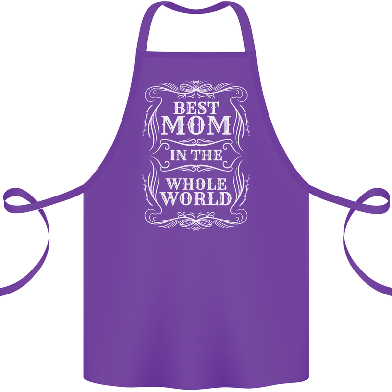Best Mom in the World Mothers Day Cotton Apron 100% Organic Purple